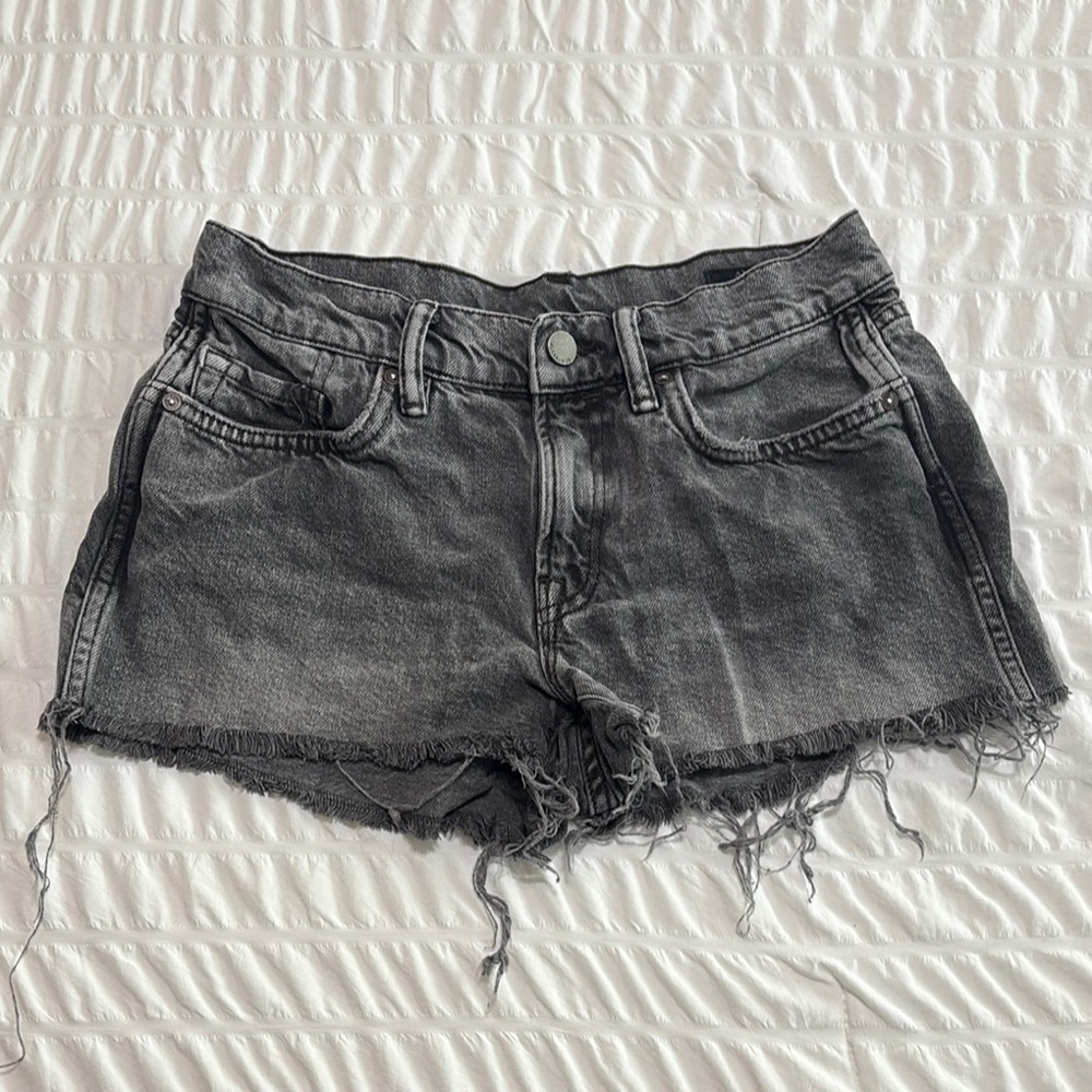 All Saints Distressed Cutoff Denim Shorts - Washed Black Size 27